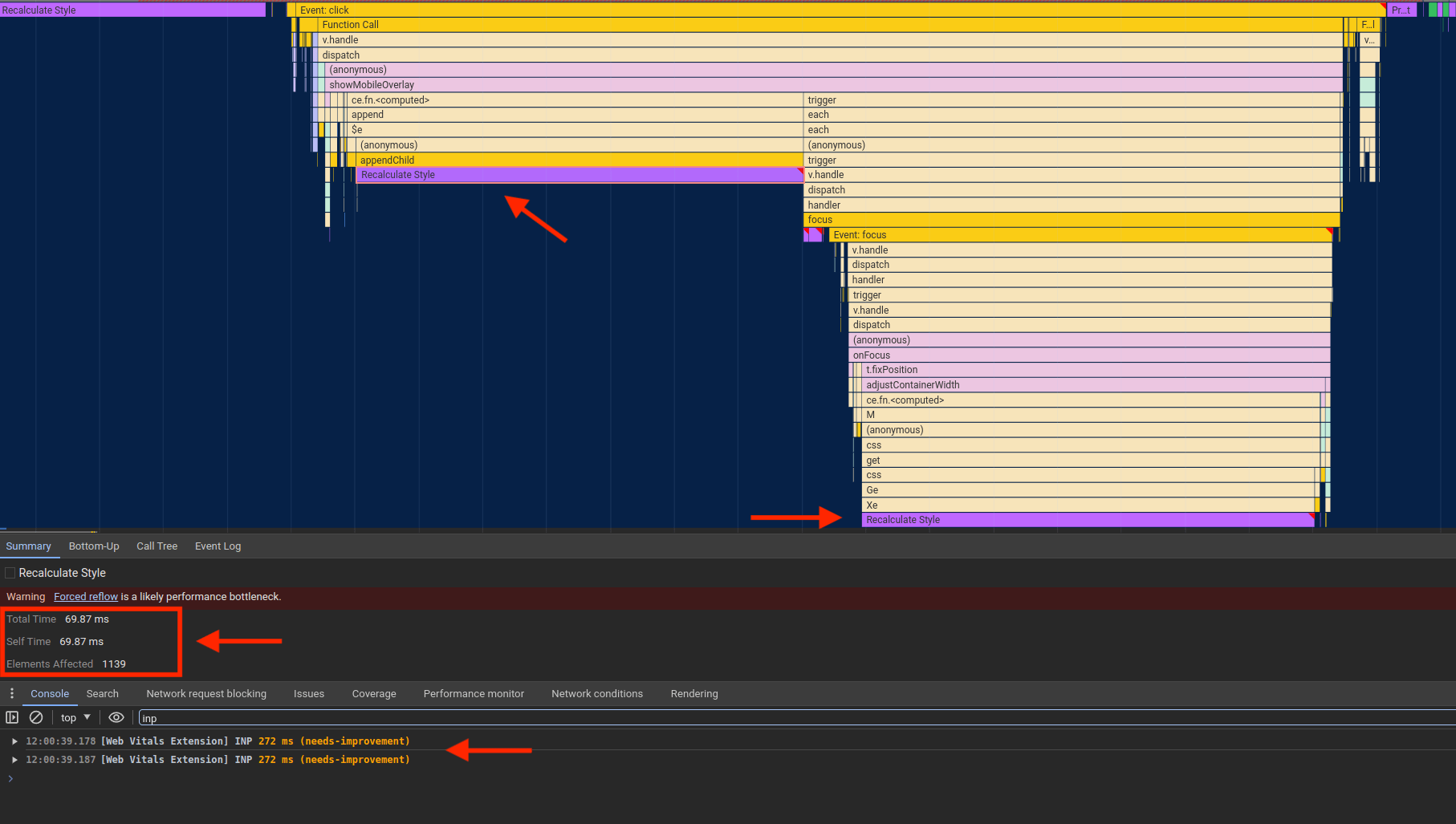 NitroPack を使用しない場合の INP の結果