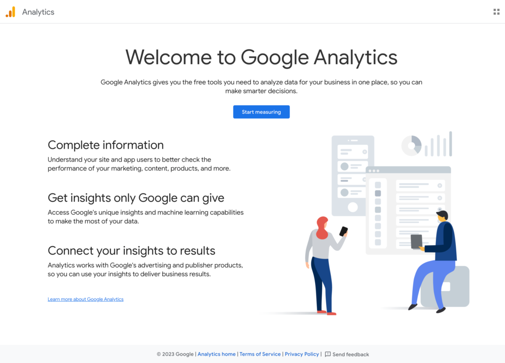 Google Analytics web sayfasının ekran görüntüsü