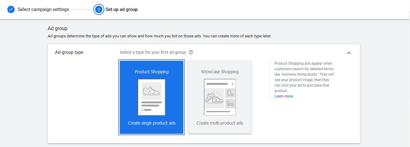 สร้างกลุ่มโฆษณา Google Shopping