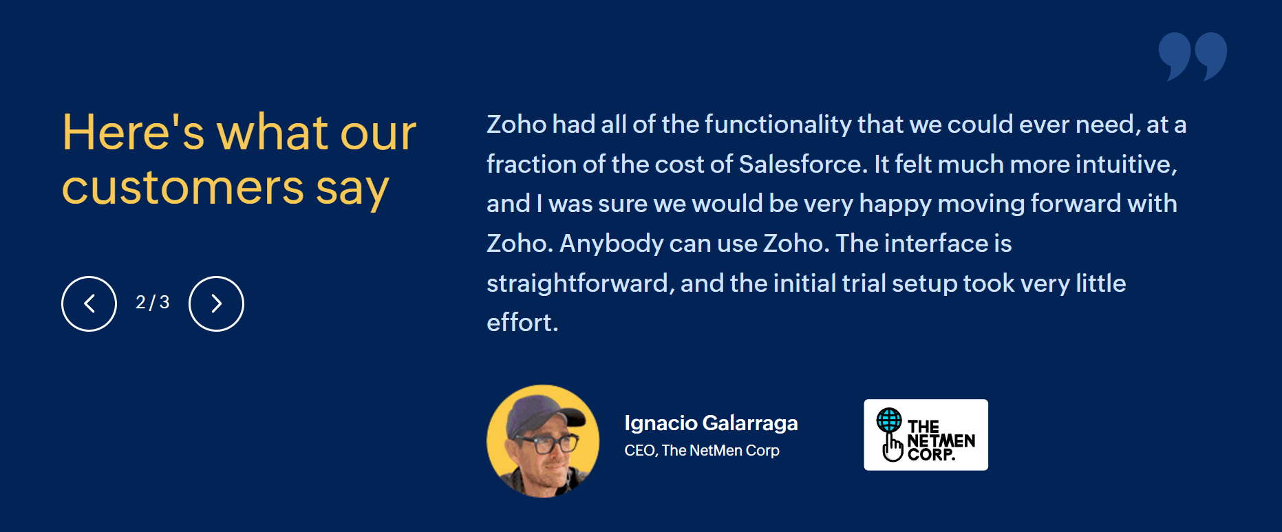 Bir CEO, Zoho'nun "Salesforce maliyetinin çok altında bir maliyetle" daha iyi bir ürün olduğuna dair sosyal kanıt sağlıyor.