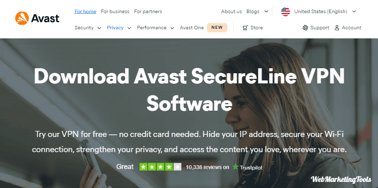 Avast-SecureLine-VPN homepage