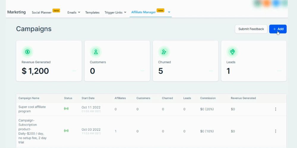 GoHighLevel Affiliate Manager Dashboard