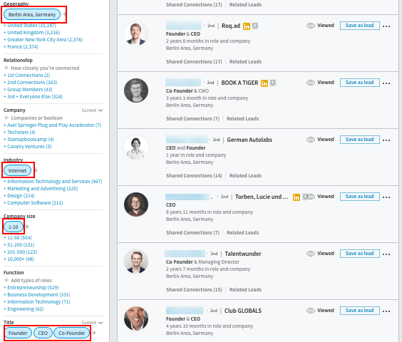 Suchanfrage im LinkedIn Sales Navigator