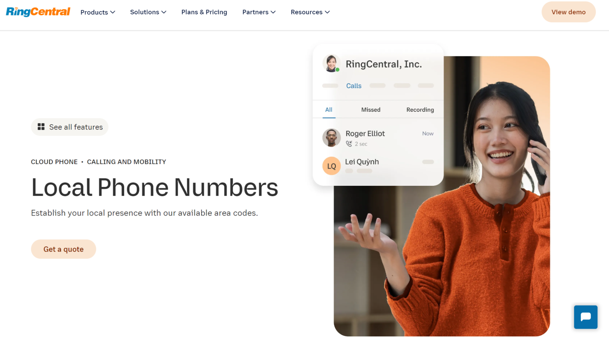 Página de inicio de números de teléfono locales de RingCentral