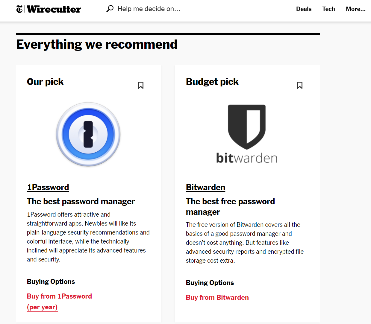 Gestori di password consigliati da Wirecutter