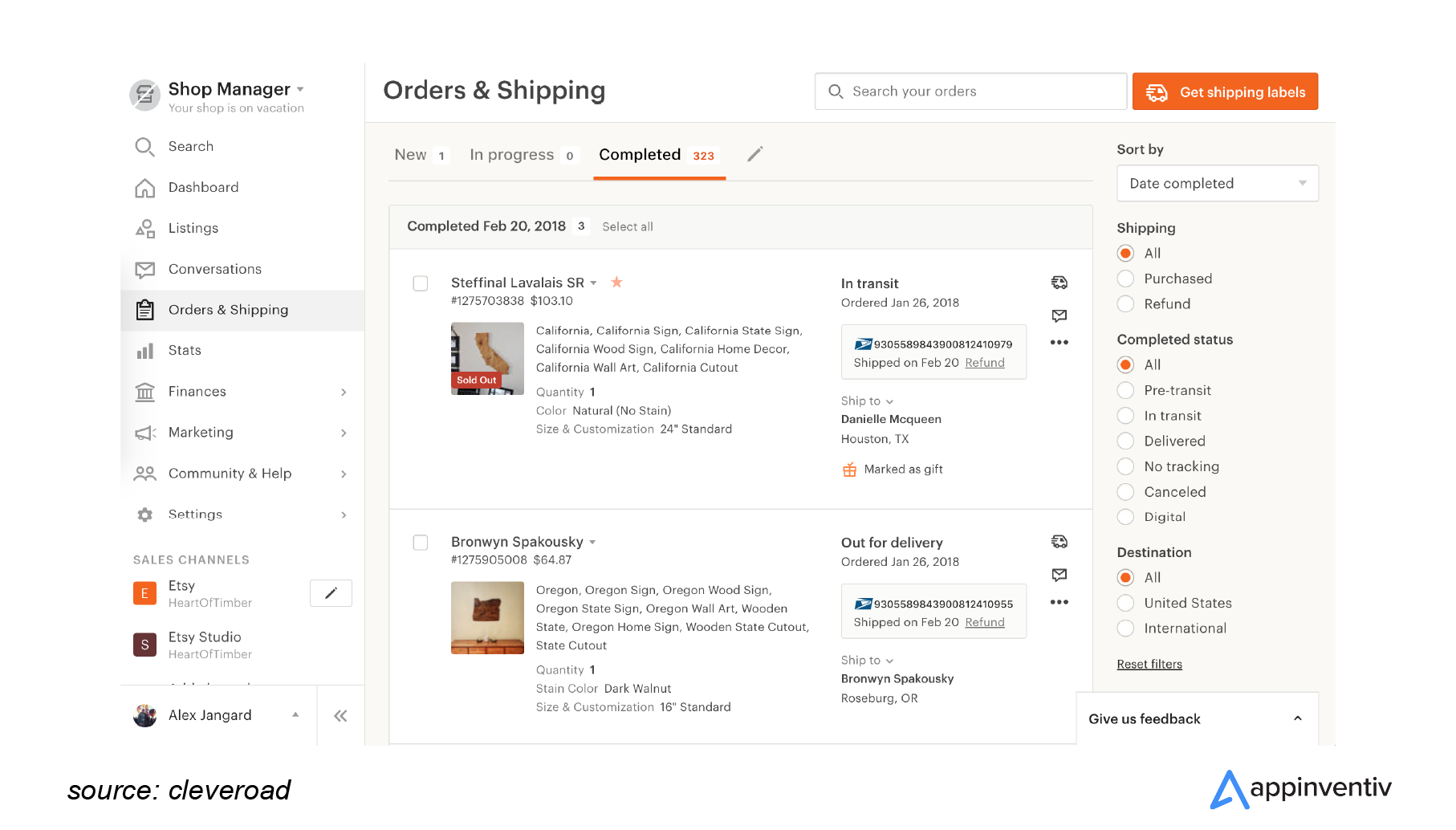 Etsy admin panel