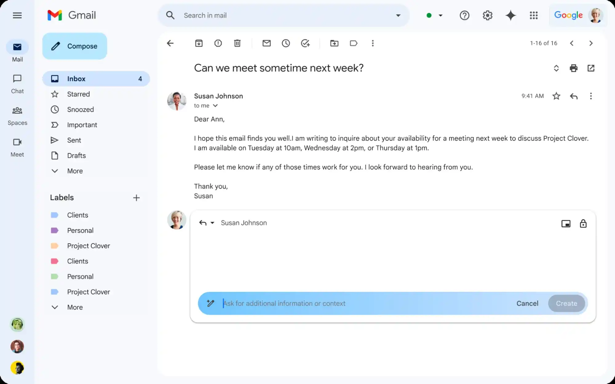 Une capture d'écran de l'intégration Gemini de Gmail