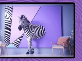 Ilustração de uma zebra saindo de uma pintura abstrata com um conceito de inteligência artificial e criatividade, representando a experiência do cliente com IA.