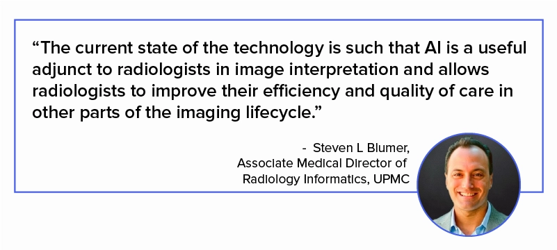 quote on AI in radiology by Steven L Blumer, Associate Medical Director of Radiology Informatics, UPMC