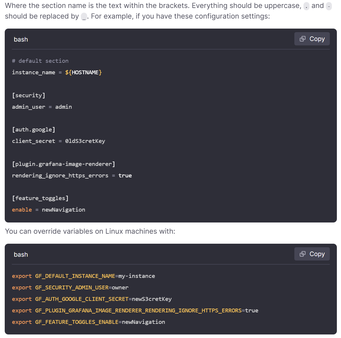 Grafana'yı yapılandırmaya yönelik belgeler