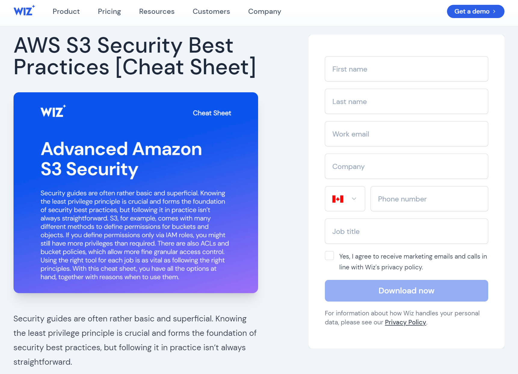 Pagina de destinație Wiz AWS Security