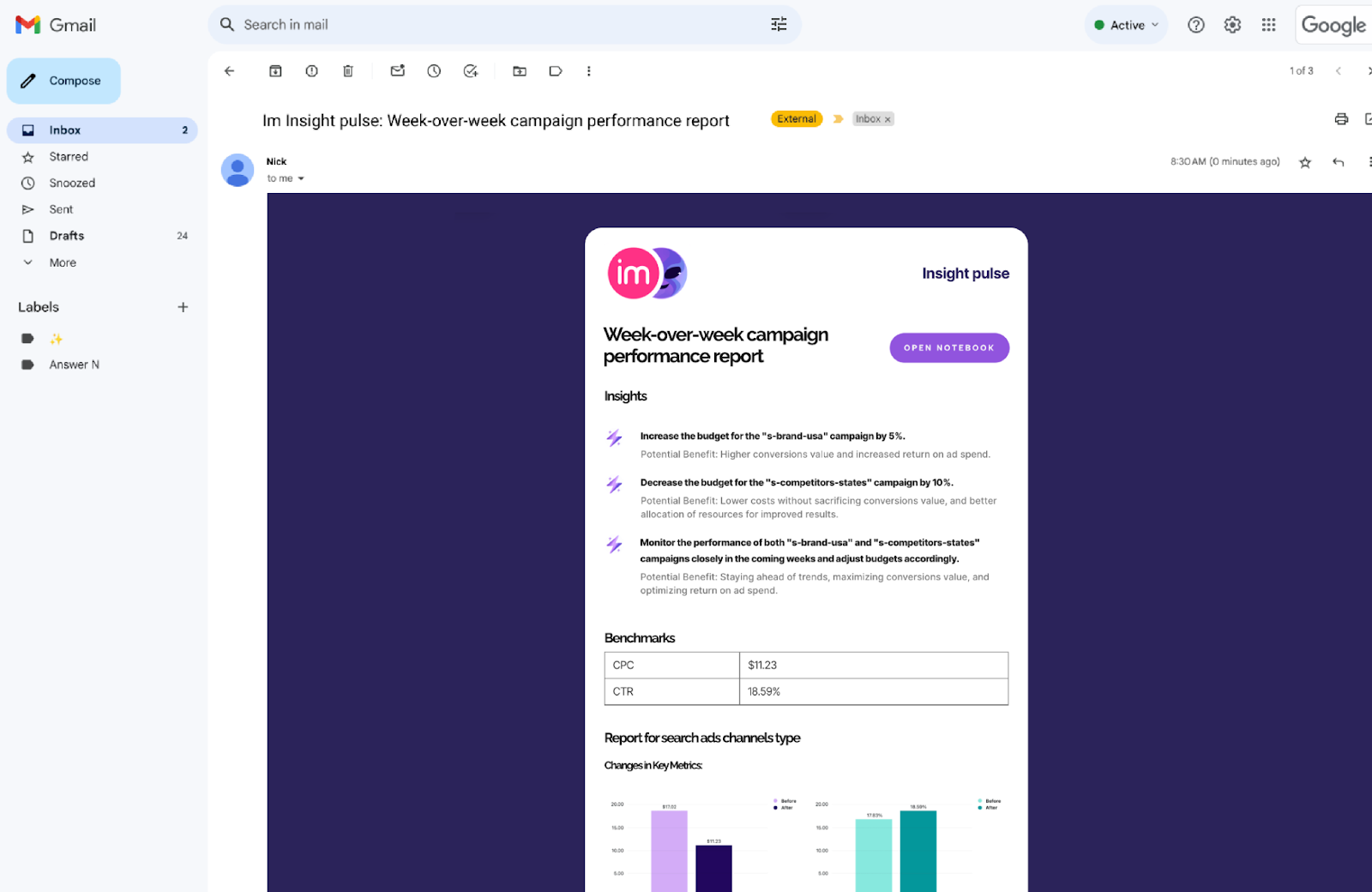 AI Agent peut envoyer des rapports générés par l'IA en fonction de votre structure.