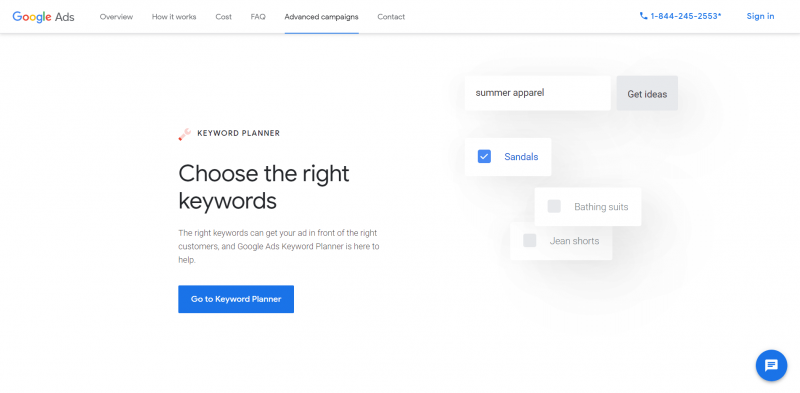 La page d'accueil de Google Keyword Planner aide à optimiser un url slug