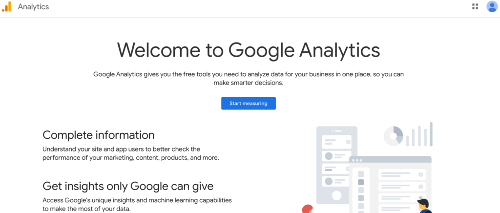 Página inicial do Google Analytics.