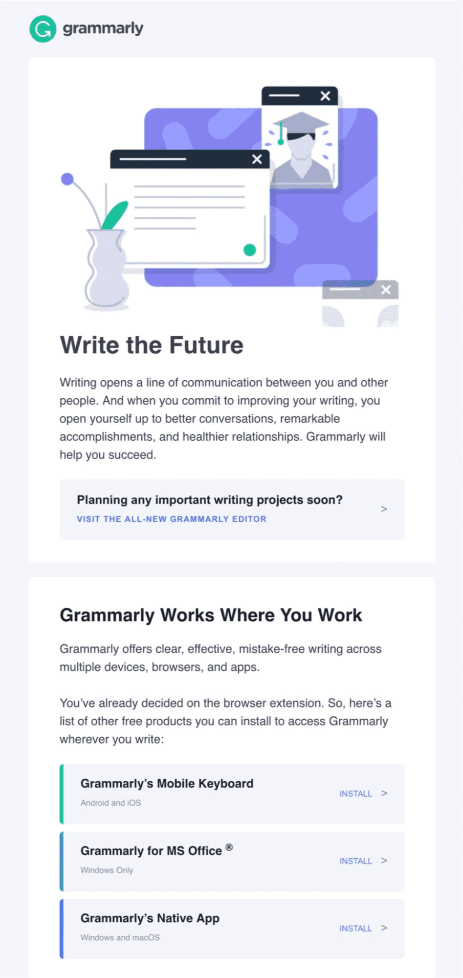 E-mail de boas-vindas do Grammarly