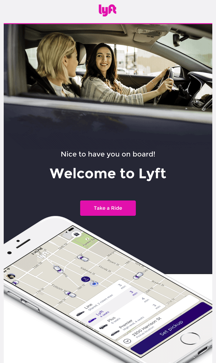 E-mail de boas-vindas do Lyft