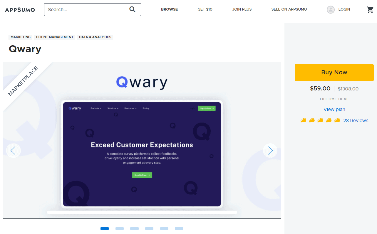 Qwary se vend sur le marché Appsumo