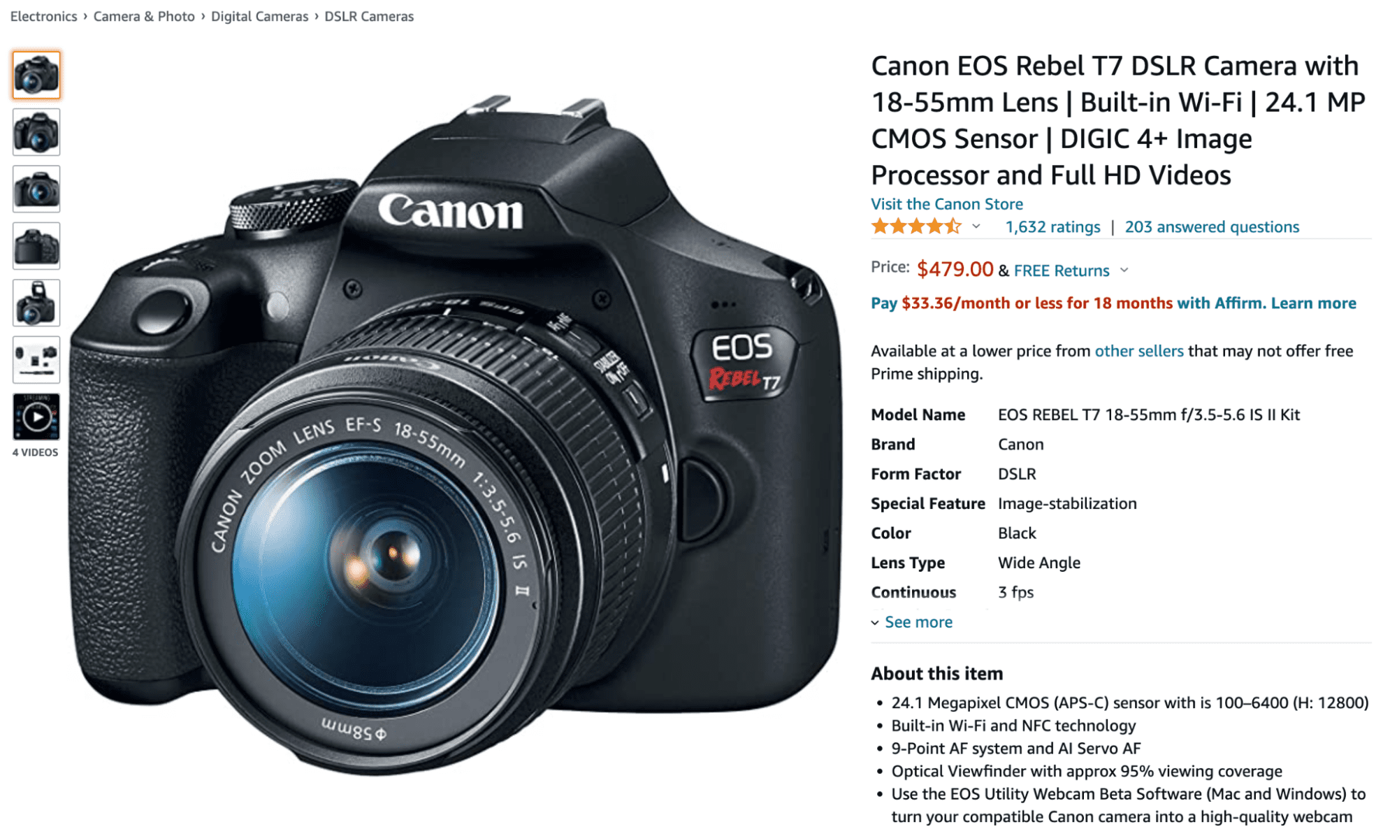 Canon EOS Rebel T7 DSLR-Kamera