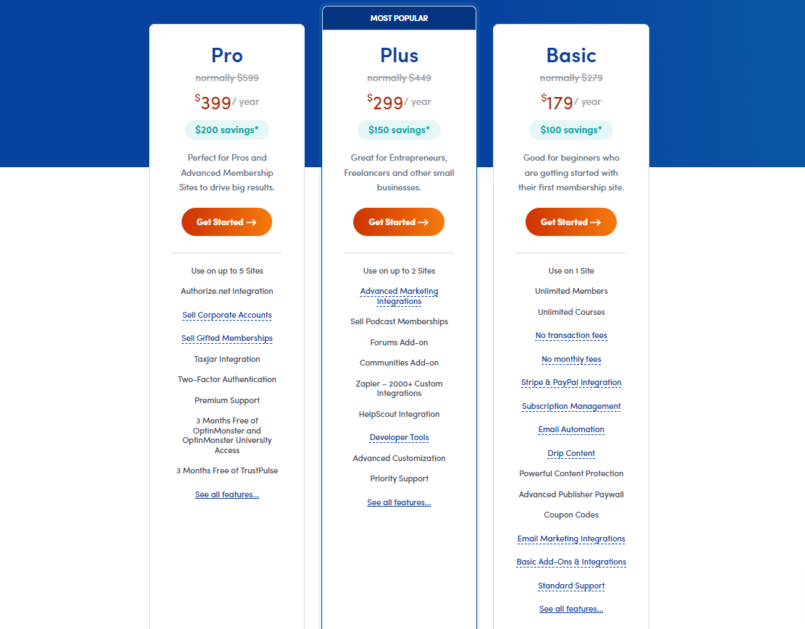 Memberpress pricing page