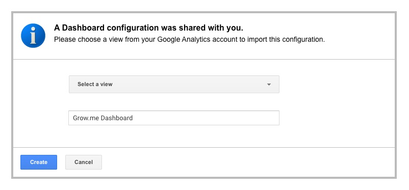 Screenshot vom Hinzufügen des Google Analytics-Dashboards von grow.me