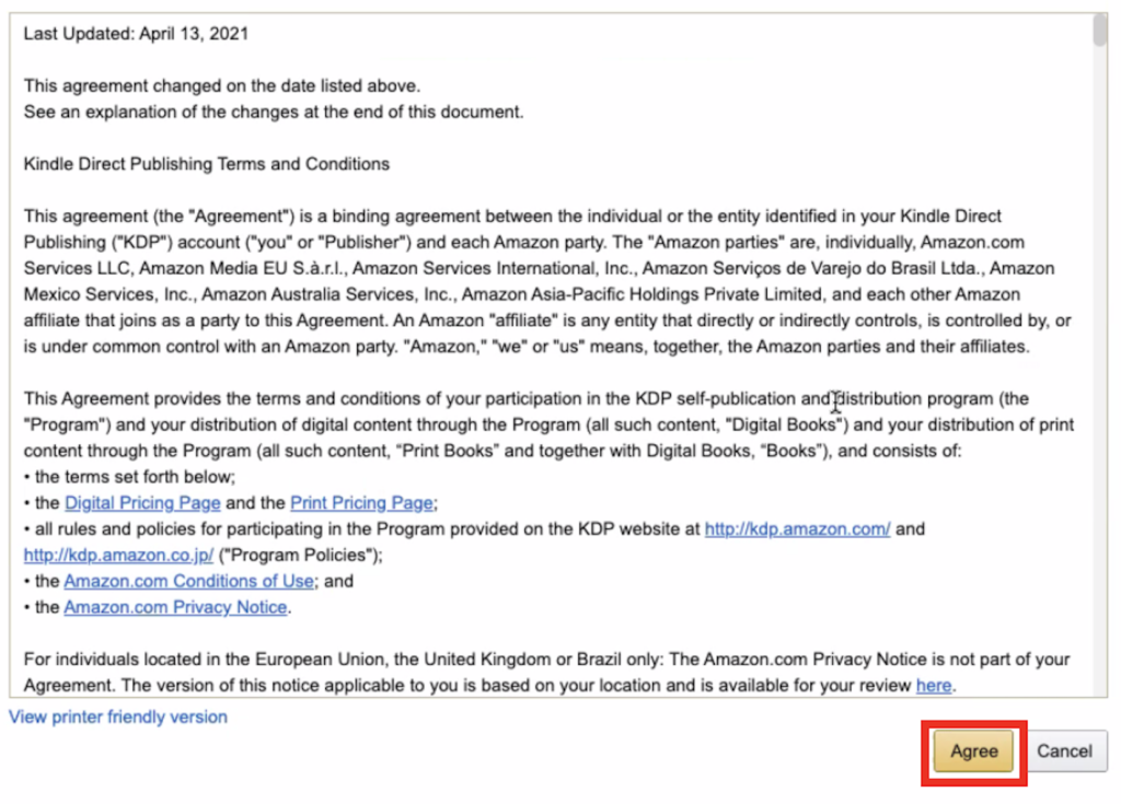 Términos y condiciones de publicación directa de Kindle