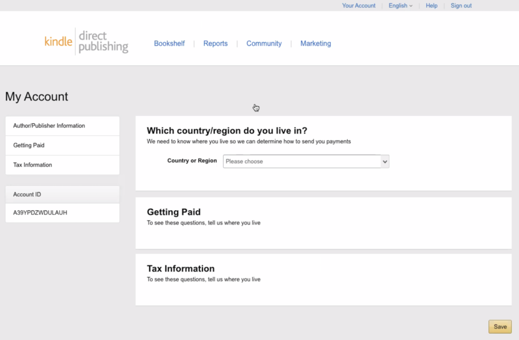Vizualizarea contului dvs. în Kindle Direct Publishing