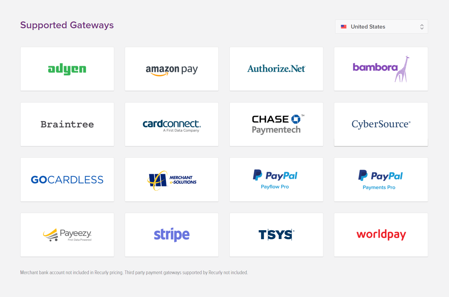 美国 Recurly 支持的支付网关 - 订阅电子商务平台