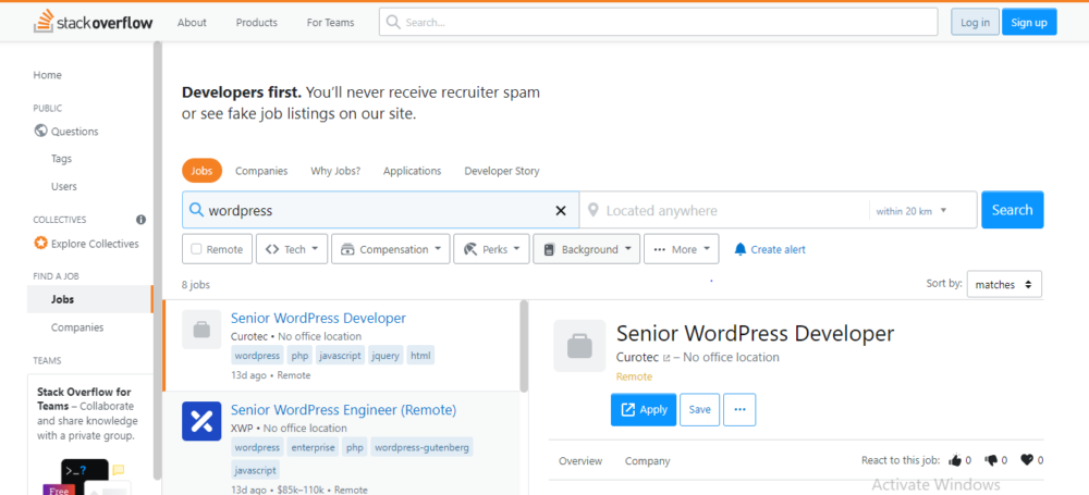 pekerjaan pengembang wordpress - stack overflow