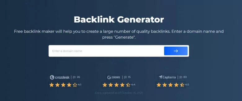 página inicial do gerador de backlinks