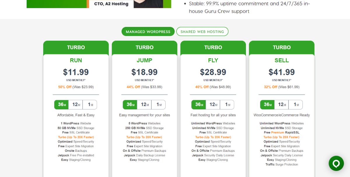 A2 Web hosting pricing