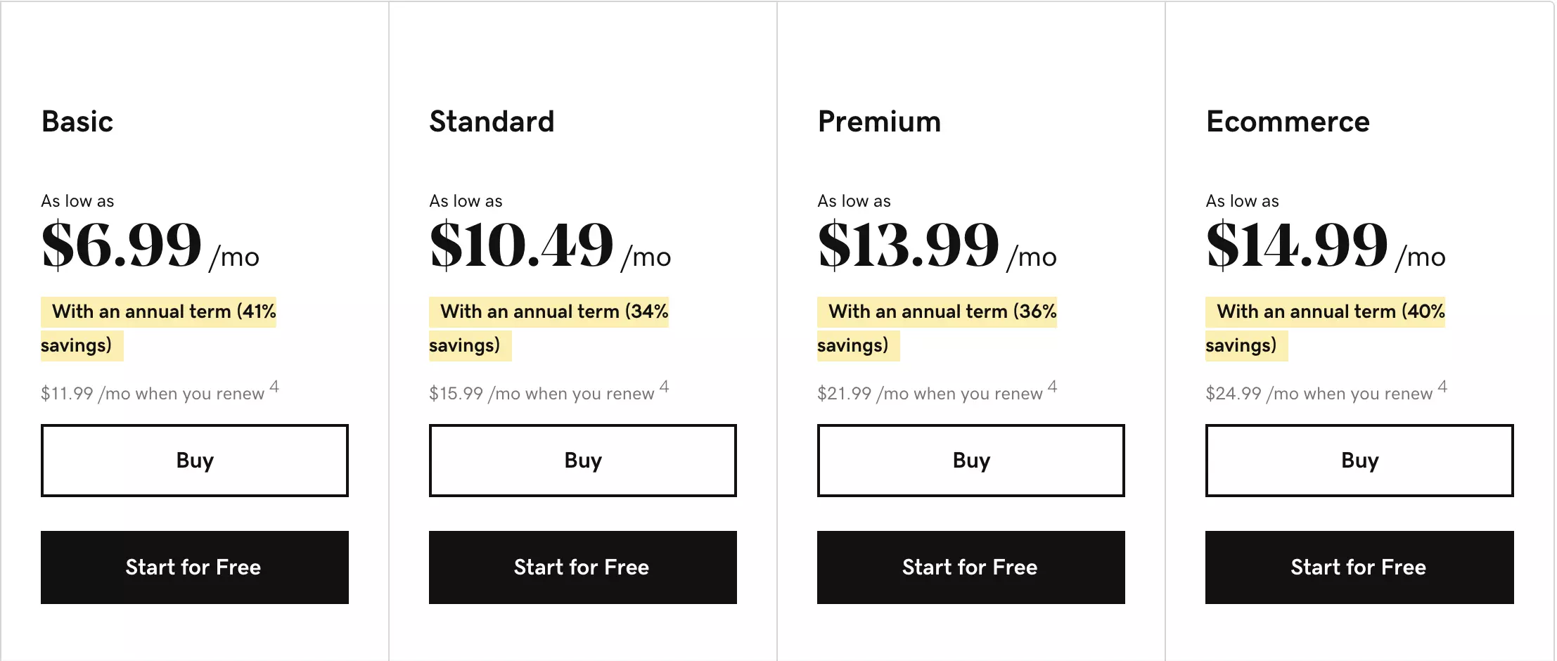 Squarespace vs Godaddy: خطة تسعير godaddy