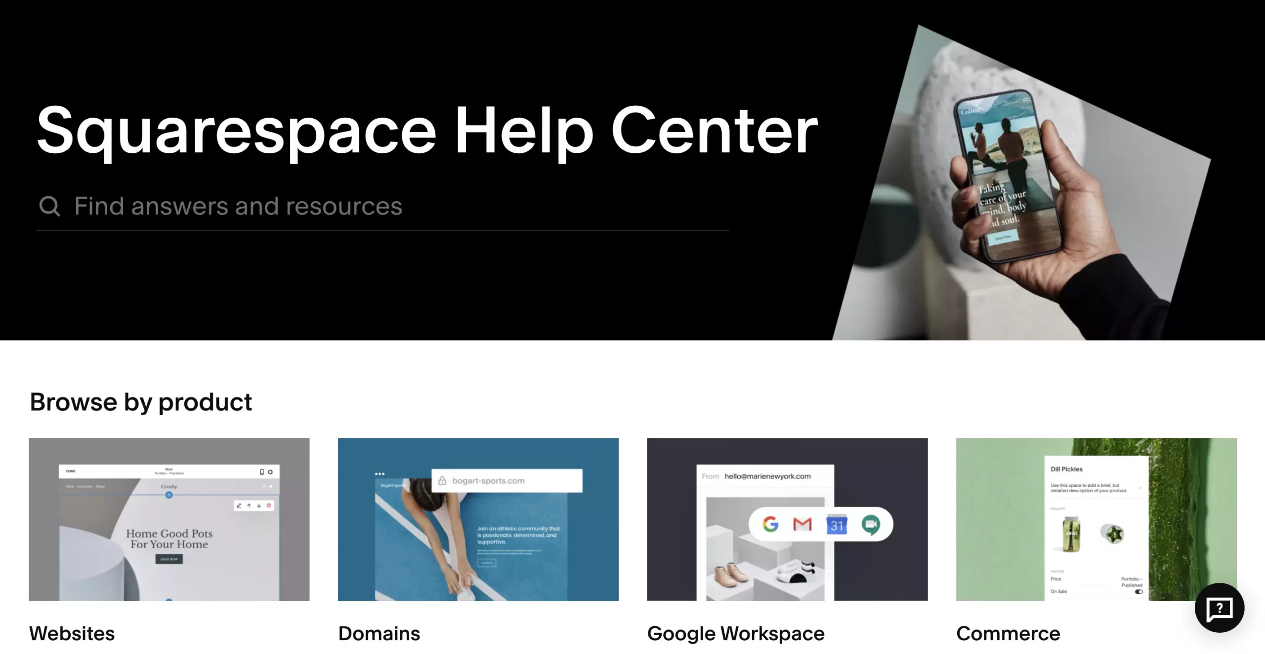 واجهة مركز مساعدة Squarespace