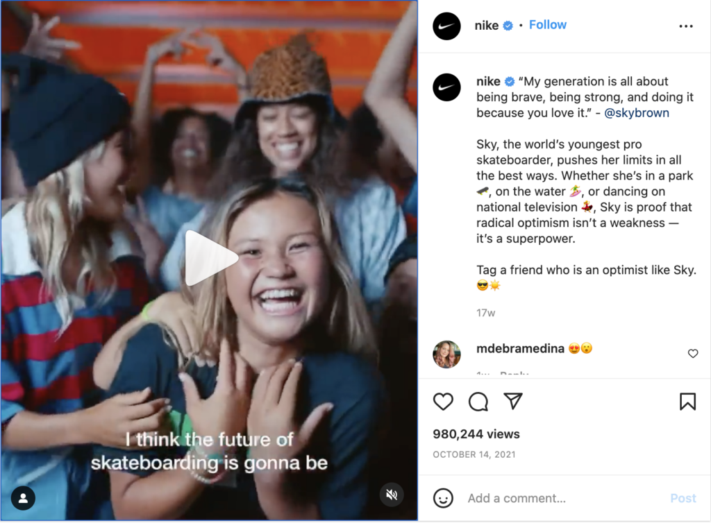 przykład instagramowego wideo in-feed od Nike