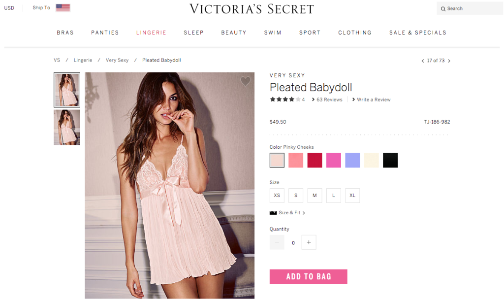 Situs eCommerce mode Victoria's Secret