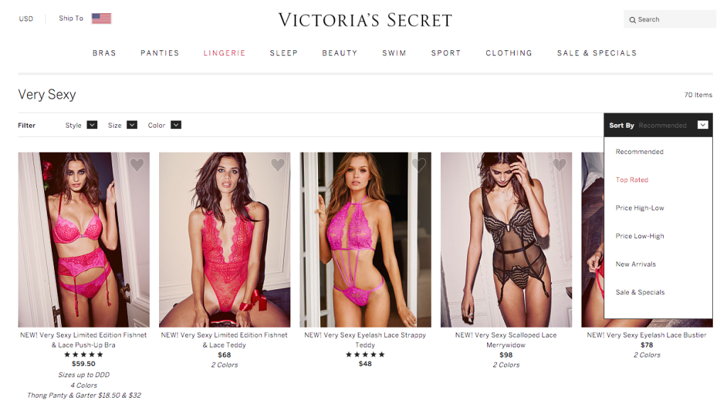 Situs eCommerce mode Victoria's Secret