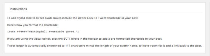 Instrucciones de código abreviado de Better-Click-to-Tweet