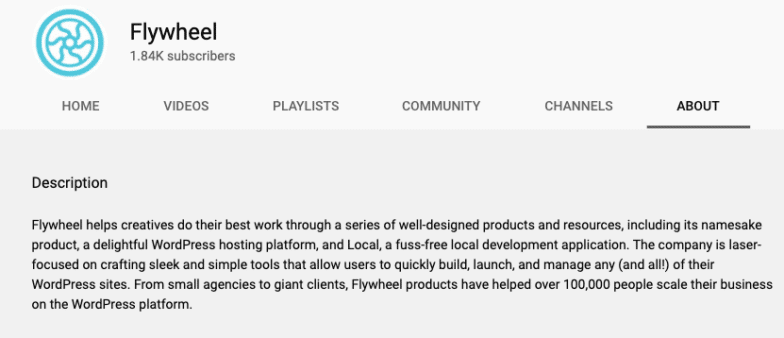 Скриншот биографии Flywheel на YouTube.