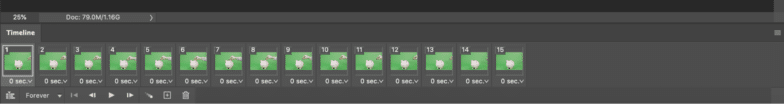 Screenshot von 15 Frames im Timeline-Fenster