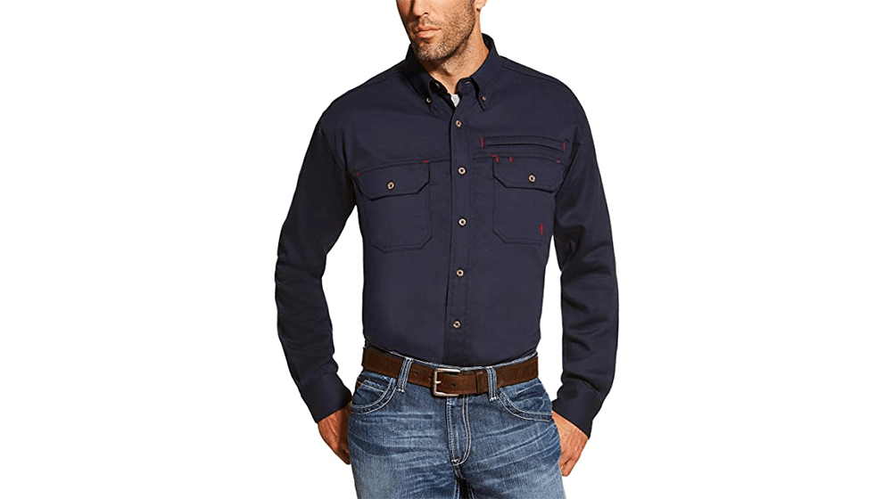 Ariat FR Solid Vent Work Shirt - Kemeja Kinerja Lengan Panjang Kancing Pria