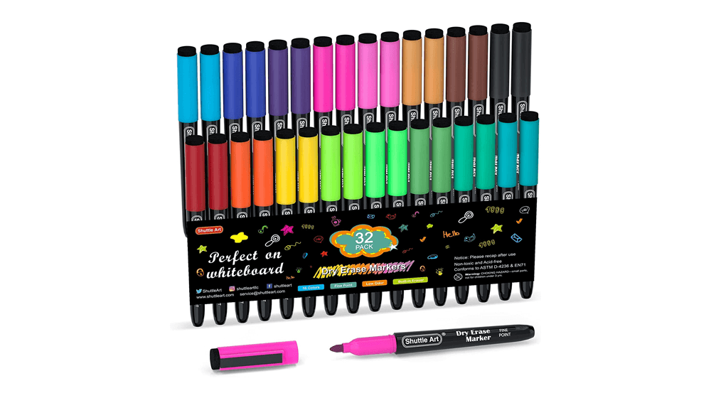 Trocken abwischbare Marker, Shuttle Art, 32 Stück, 16 Farben, magnetische Whiteboard-Marker