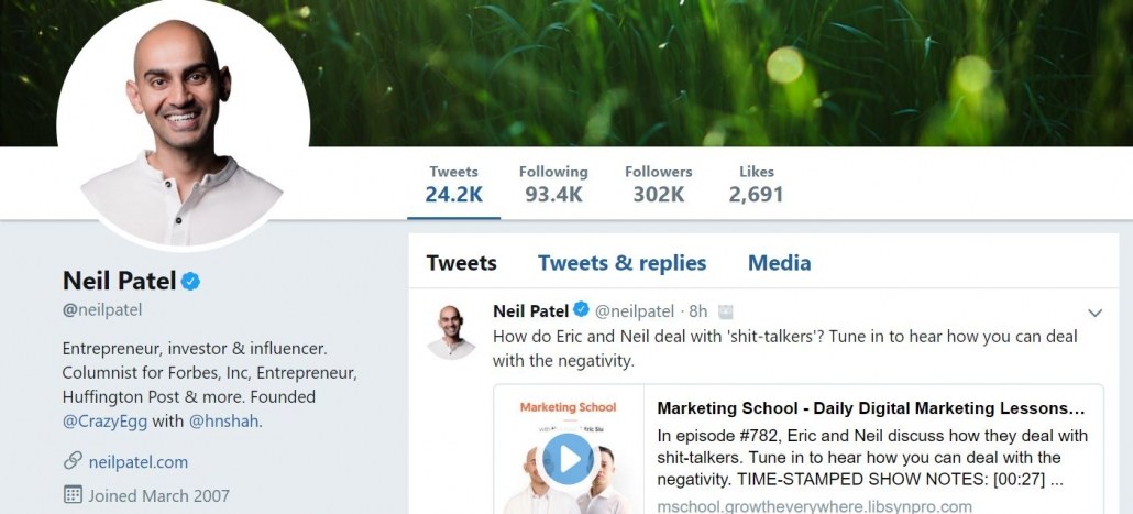 Neil Patel ทวิตเตอร์