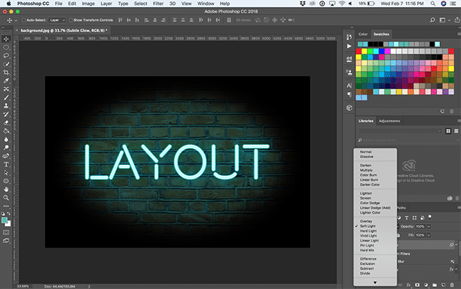 tata letak dengan flywheel neon glow effect photoshop cara tutorial soft light