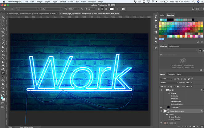 tata letak dengan flywheel neon efek cahaya photoshop cara tutorial mengubah kabel