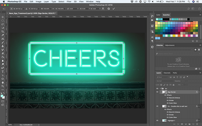 layout di flywheel effetto bagliore al neon Photoshop come tutorial per regolare gli extra