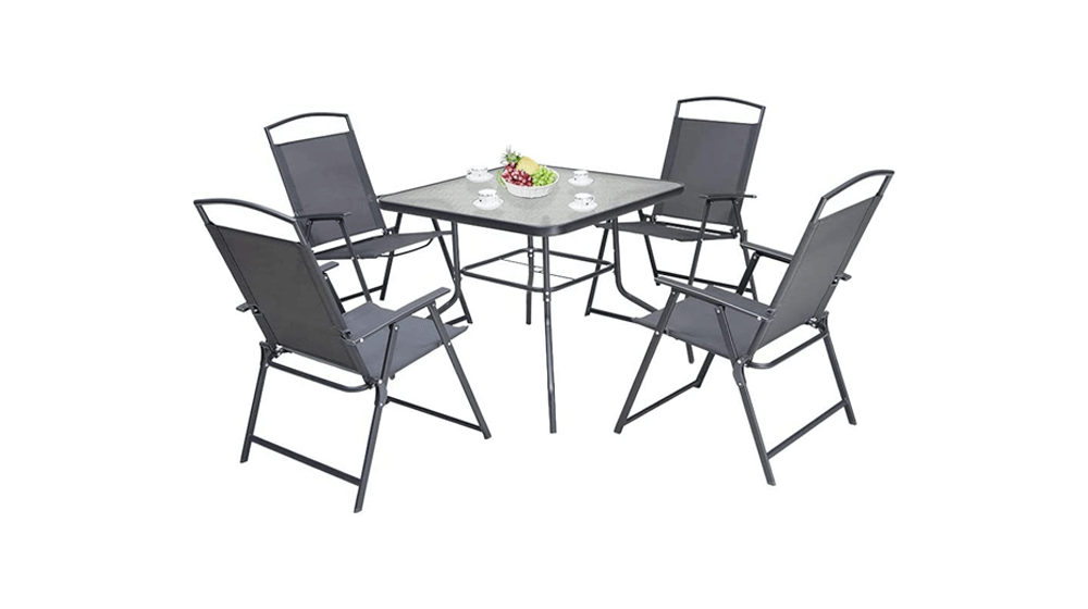 Patio Dining 5er-Set, quadratischer Glastisch