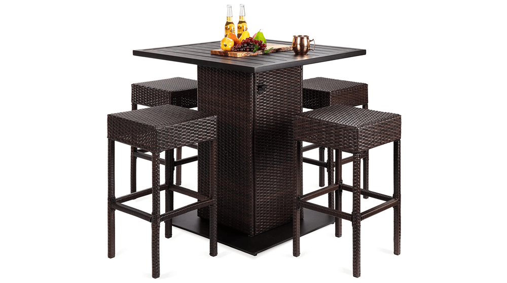 Best Choice Products Juego de mesa de bar de mimbre para exteriores de 5 piezas para patio