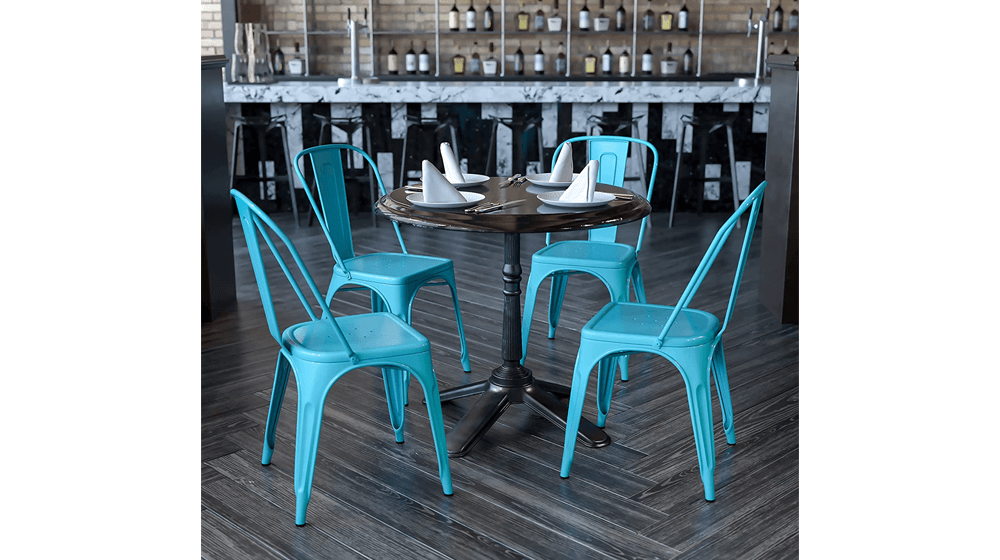 เฟอร์นิเจอร์แฟลช Commercial Grade 4 Pack Crystal Teal-Blue Metal Indoor-Outdoor Stackable Chair