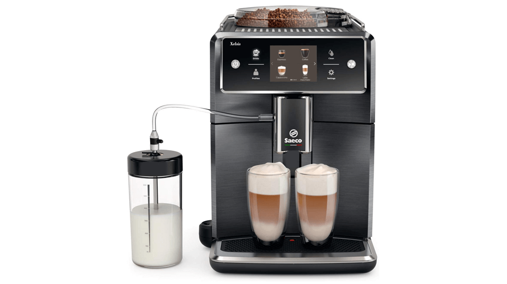 Máquina de café expresso super automática Saeco Xelsis, frente de metal de titânio